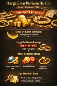 Read more about the article Harga Emas Perhiasan Hari Ini 6 Februari 2026: Termahal Tembus Rp 2,4 Juta