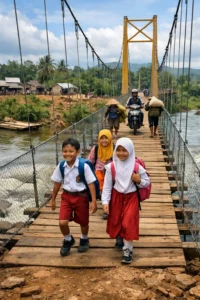 Read more about the article Jembatan Gantung Jadi Solusi Sementara Penyeberangan Berisiko di Lampung Timur