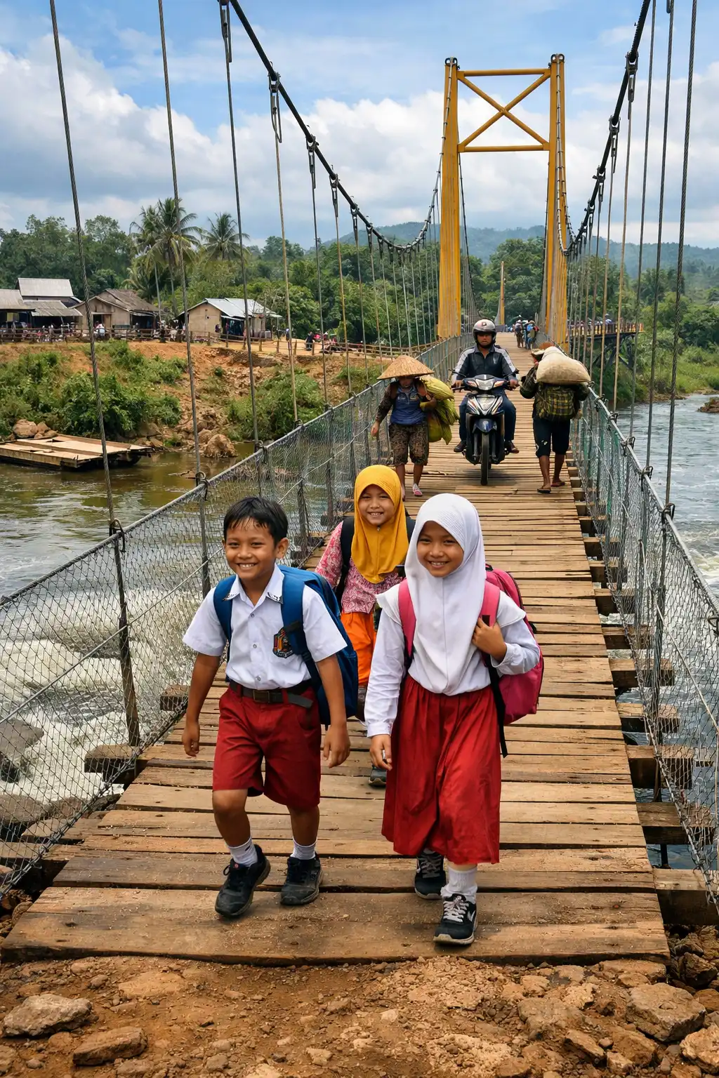 Read more about the article Jembatan Gantung Jadi Solusi Sementara Penyeberangan Berisiko di Lampung Timur